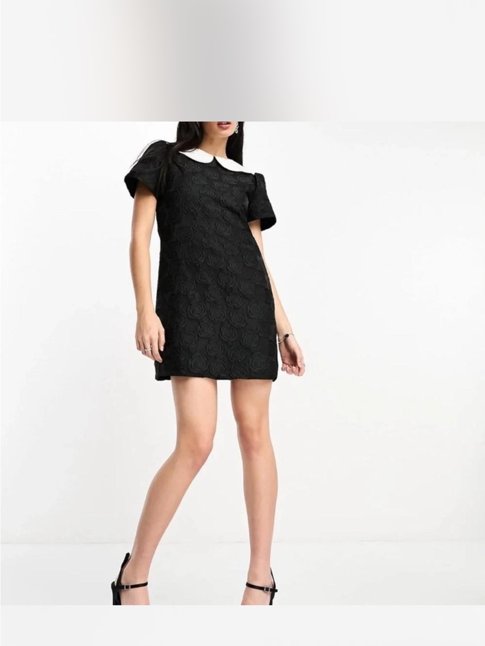 Sister Jane Black Rose-Textured Dress with White Peter Pan Collar